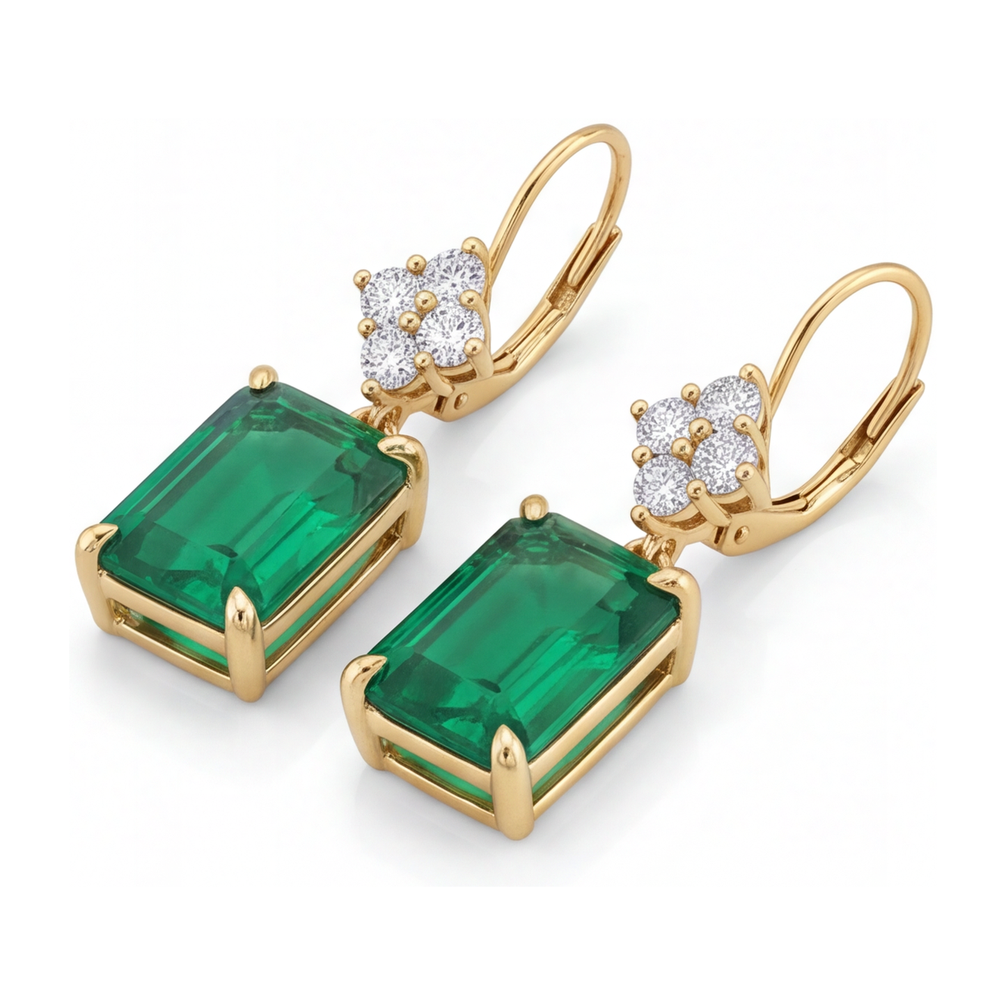 Orecchini con Smeraldo Verde 4,5 Carati da laboratorio Taglio Smeraldo a Grappolo con Chiusura a Monachella in Oro Giallo 14K