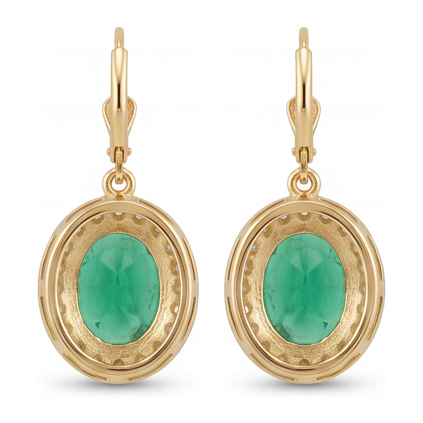 Orecchini con smeraldi verdi da laboratorio da 4,5 carati ovali Halo a monachella in Oro Giallo 14K