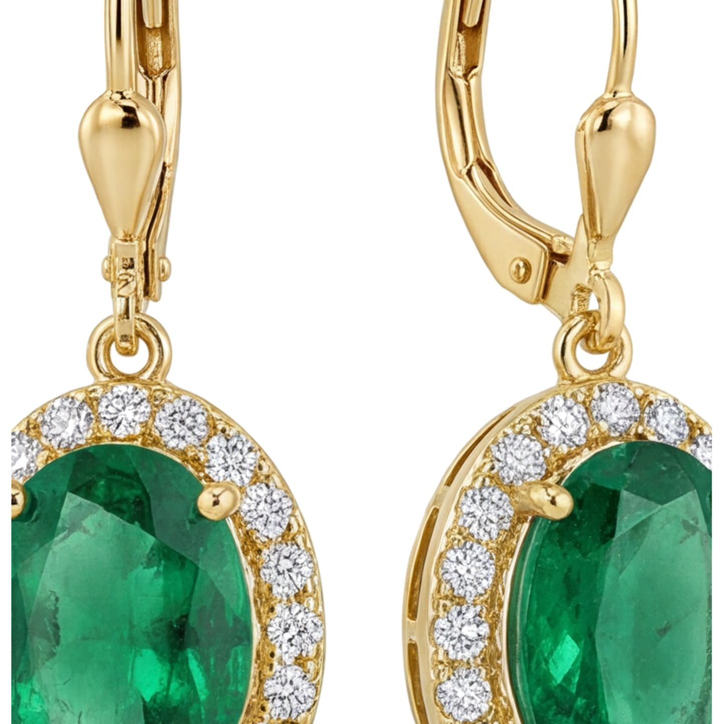 Orecchini con smeraldi verdi da laboratorio da 4,5 carati ovali Halo a monachella in Oro Giallo 14K