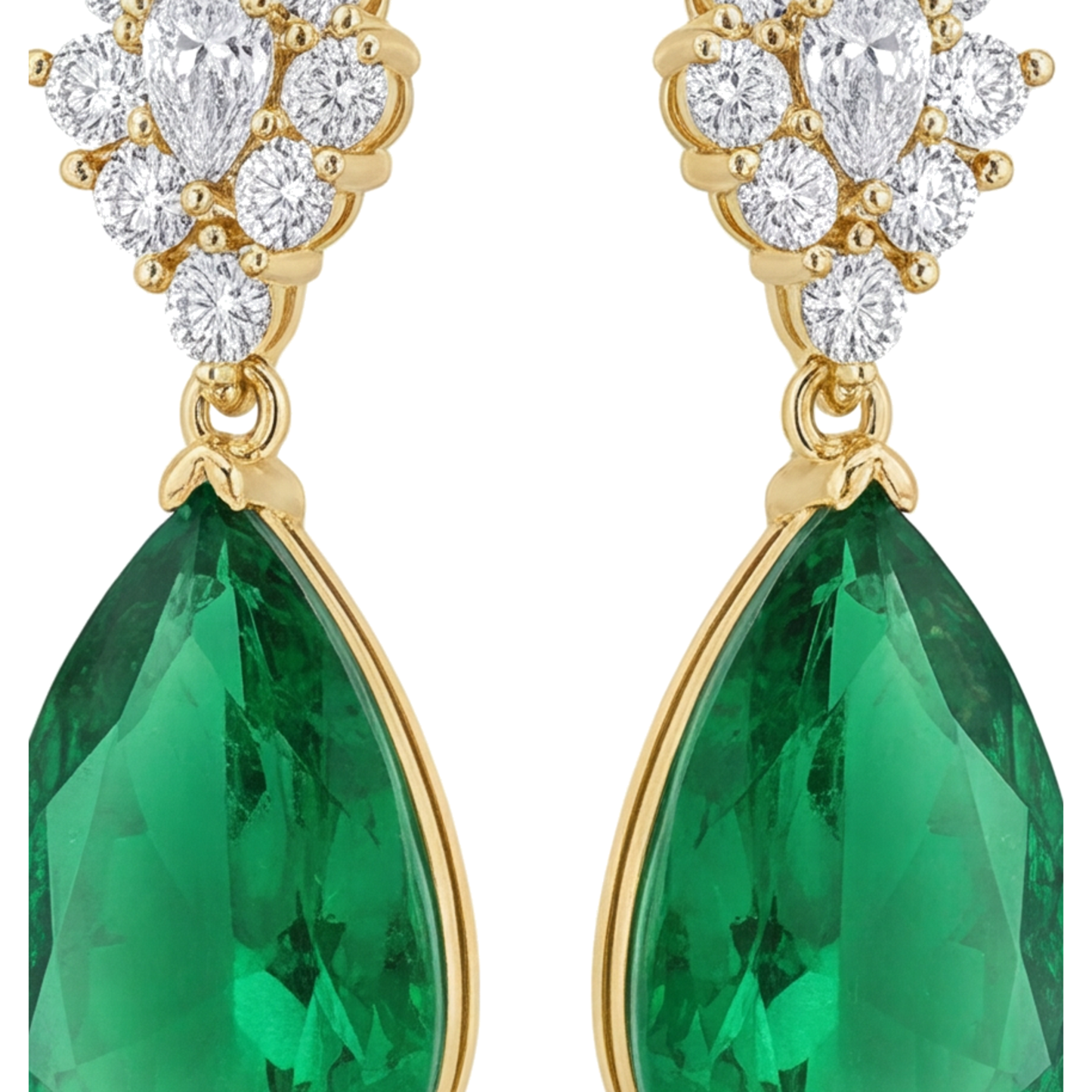 Orecchini a monachella a grappolo con smeraldi verdi da laboratorio da 5 carati taglio a goccia e marquise in oro giallo 14K