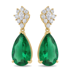 Orecchini a monachella a grappolo con smeraldi verdi da laboratorio da 5 carati taglio a goccia e marquise in oro giallo 14K