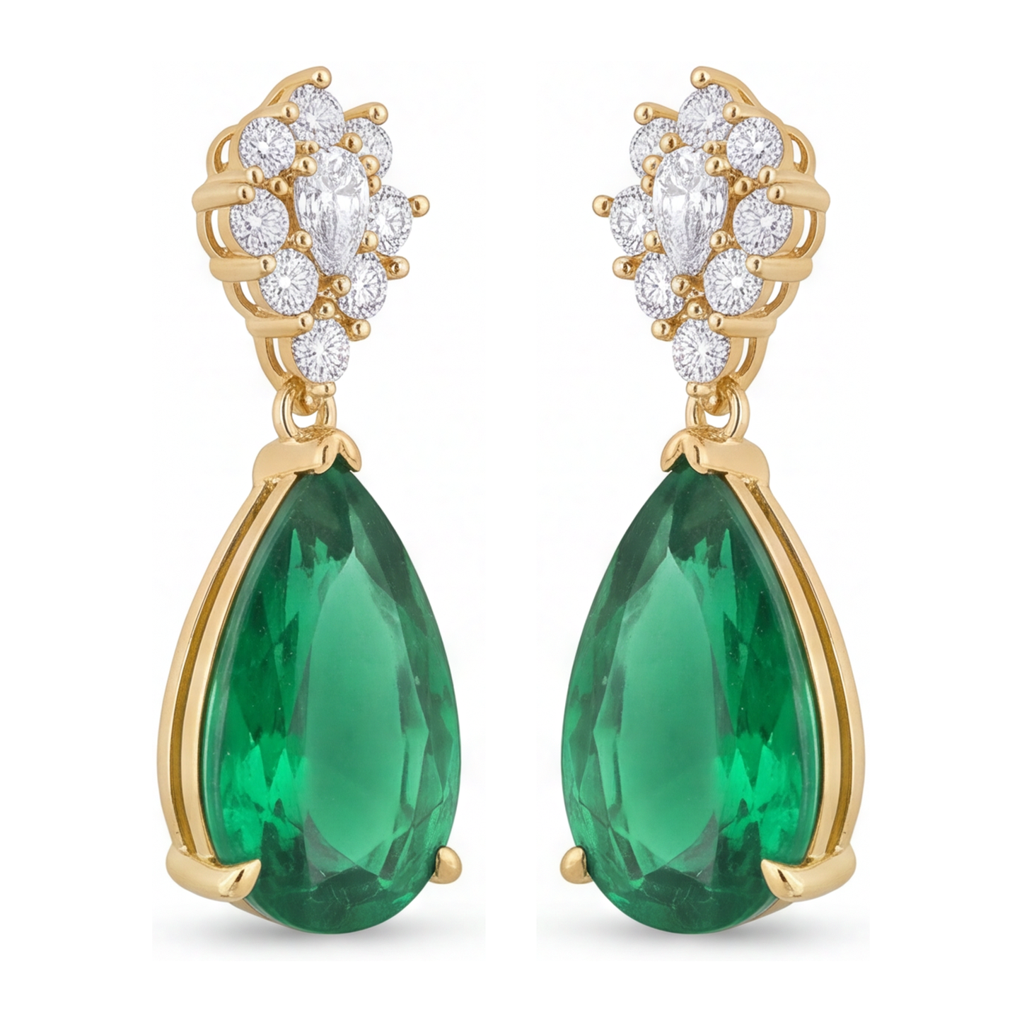 Orecchini a monachella a grappolo con smeraldi verdi da laboratorio da 5 carati taglio a goccia e marquise in oro giallo 14K