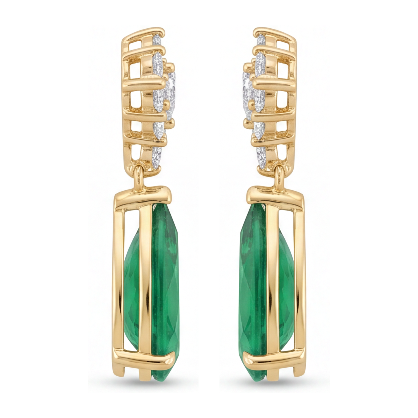 Orecchini a monachella a grappolo con smeraldi verdi da laboratorio da 5 carati taglio a goccia e marquise in oro giallo 14K