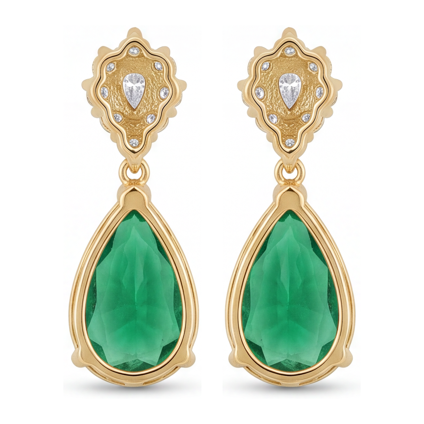 Orecchini a monachella a grappolo con smeraldi verdi da laboratorio da 5 carati taglio a goccia e marquise in oro giallo 14K