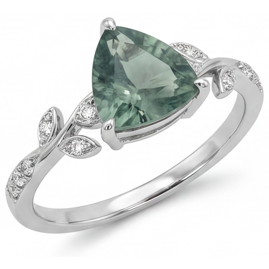 Trilliant Green Prasiolite anello in Oro 14 Carati Bianco – vista principale