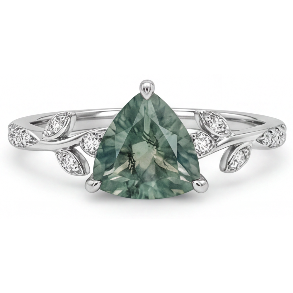 Green Prasiolite Anello con Gemma – vista frontale