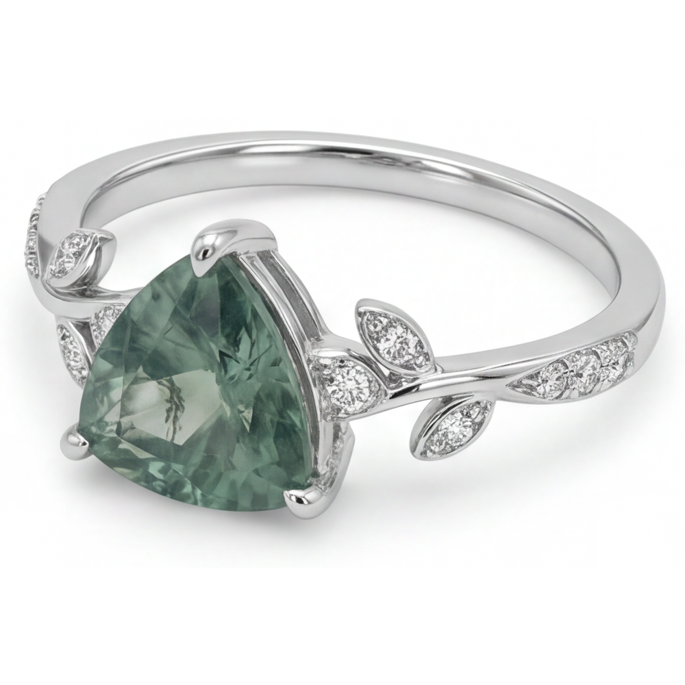 Green Prasiolite Anello con Gemma 2,0 carati Oro 14 Carati Bianco – vista profilo