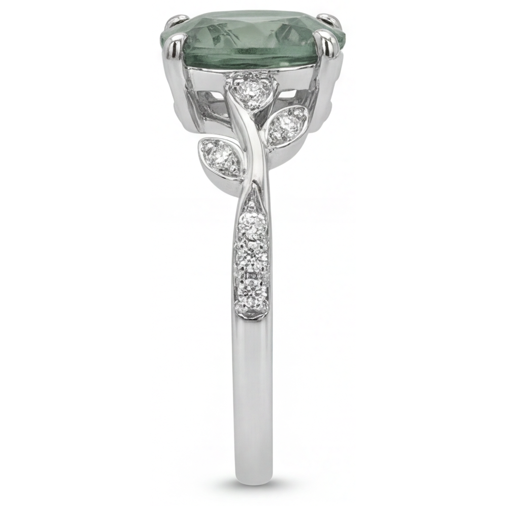 Trilliant Green Prasiolite anello in Oro 14 Carati Bianco – vista dall'alto