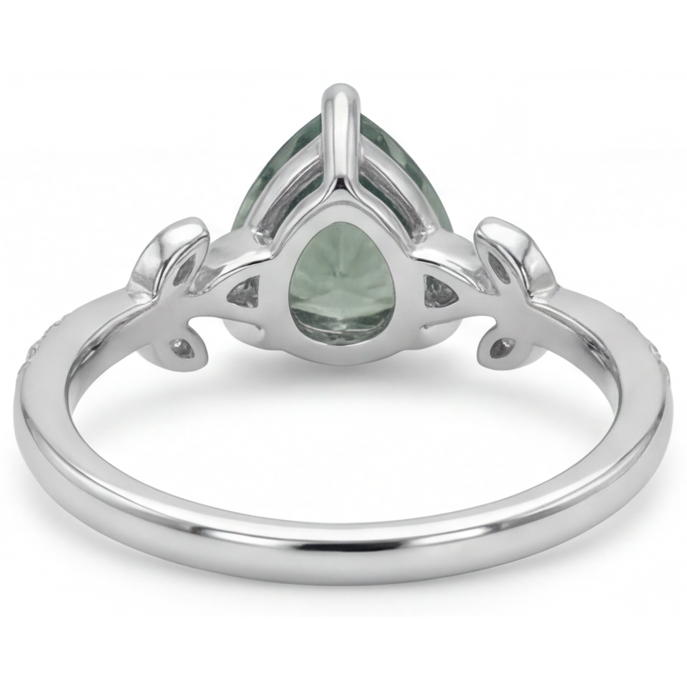 Green Prasiolite Trilliant Anello con Gemma in Oro 14 Carati Bianco – vista posteriore