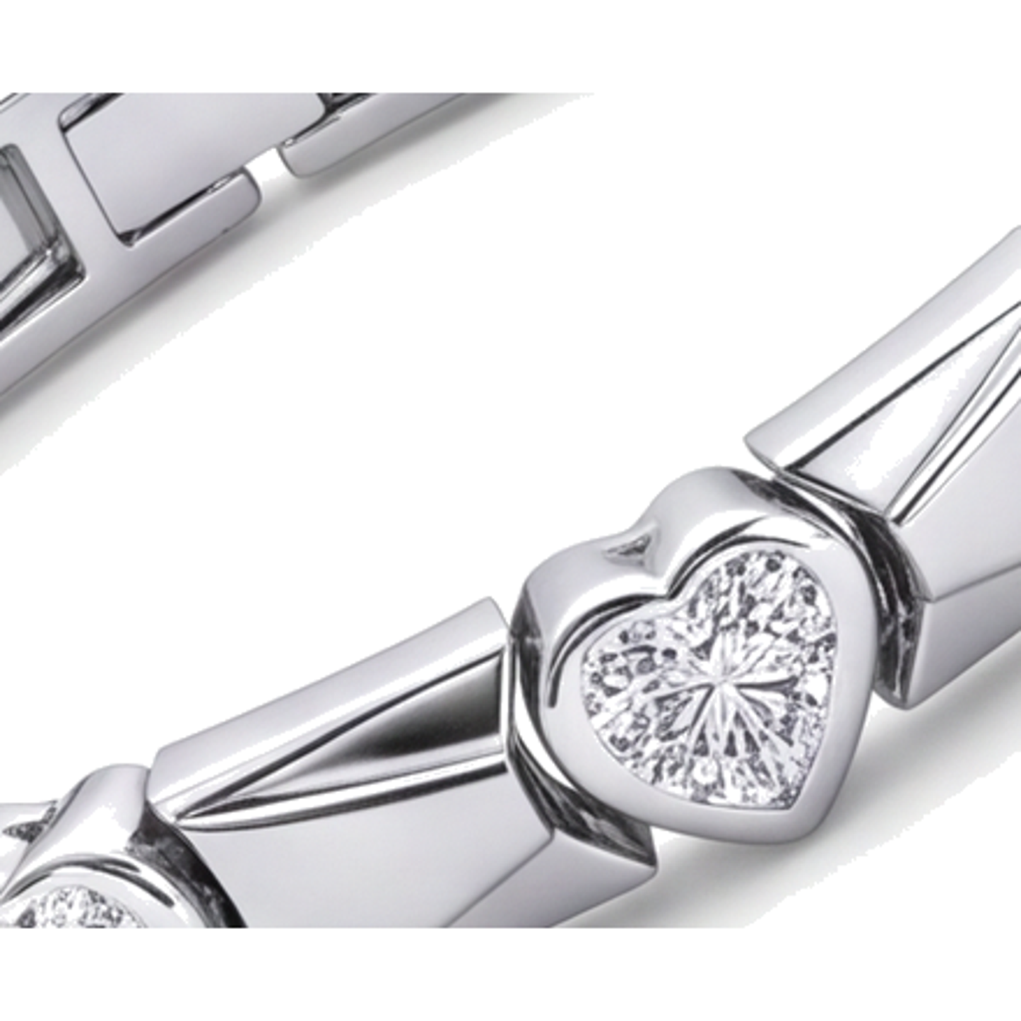 Bracciale con diamanti a cuore da laboratorio da 5 carati a maglie con barrette scanalate in Oro Bianco 14K, 7 pollici