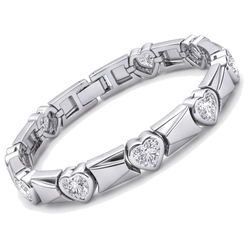 Bracciale con diamanti a cuore da laboratorio da 5 carati a maglie con barrette scanalate in Oro Bianco 14K, 7 pollici
