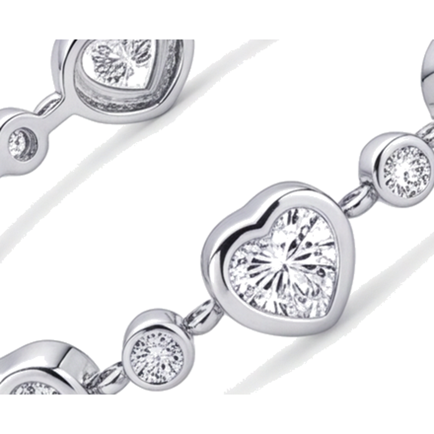 Bracciale con diamanti a cuore 4 carati da laboratorio a stazioni con lunetta in Oro Bianco 14K 7 pollici