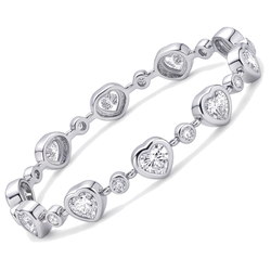 Bracciale con diamanti a cuore 4 carati da laboratorio a stazioni con lunetta in Oro Bianco 14K 7 pollici