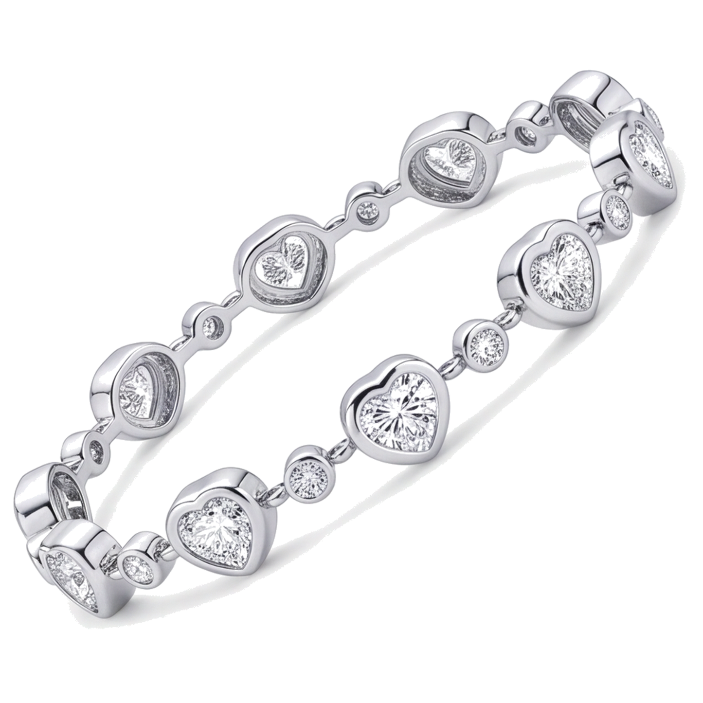 Bracciale con diamanti a cuore 4 carati da laboratorio a stazioni con lunetta in Oro Bianco 14K 7 pollici