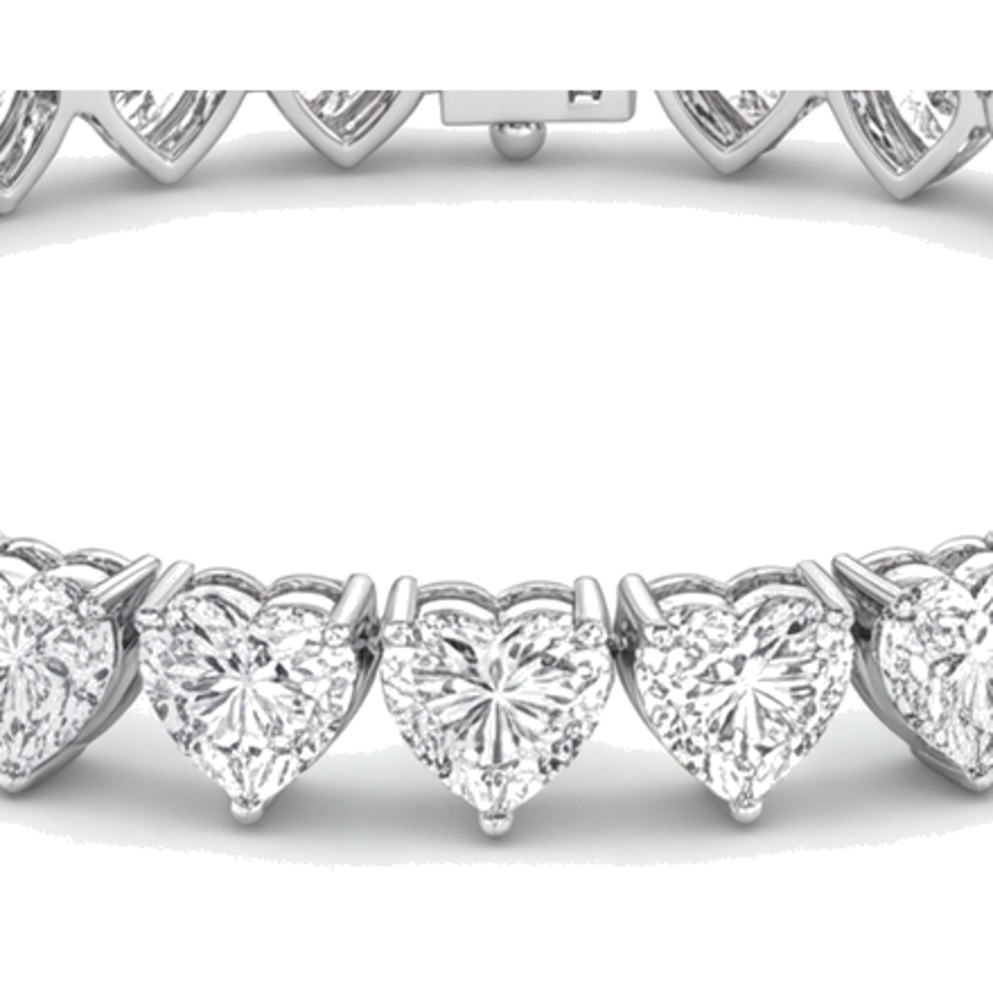 Bracciale Tennis con Diamanti a Cuore da 7 Carati da Laboratorio a Griffe in Oro Bianco 14K 7 Pollici