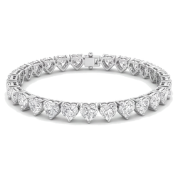 Bracciale Tennis con Diamanti a Cuore da 7 Carati da Laboratorio a Griffe in Oro Bianco 14K 7 Pollici