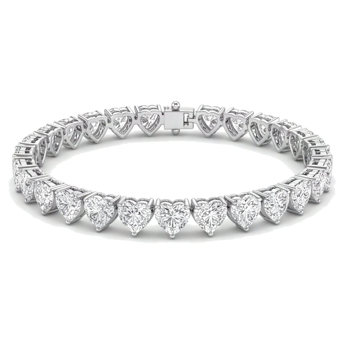 Bracciale Tennis con Diamanti a Cuore da 7 Carati da Laboratorio a Griffe in Oro Bianco 14K 7 Pollici