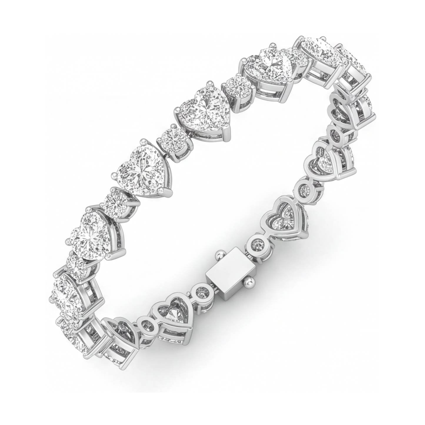 Bracciale Tennis con diamanti a cuore da 6 carati da laboratorio con lunetta in oro bianco 14K, 7 pollici