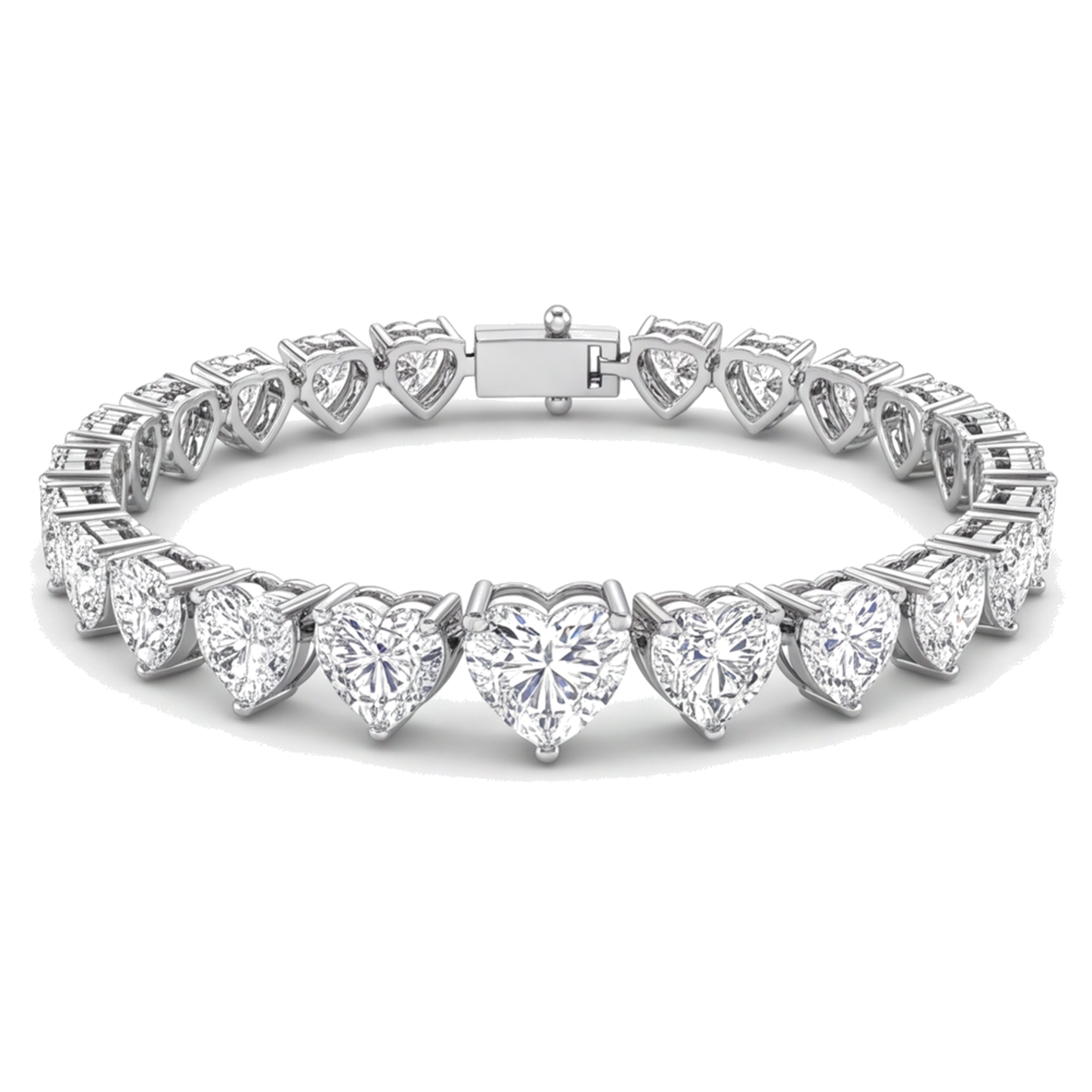 Bracciale Tennis con Diamanti a Cuore da Laboratorio da 9 Carati a Griffe in Oro Bianco 14K, 7 Pollici