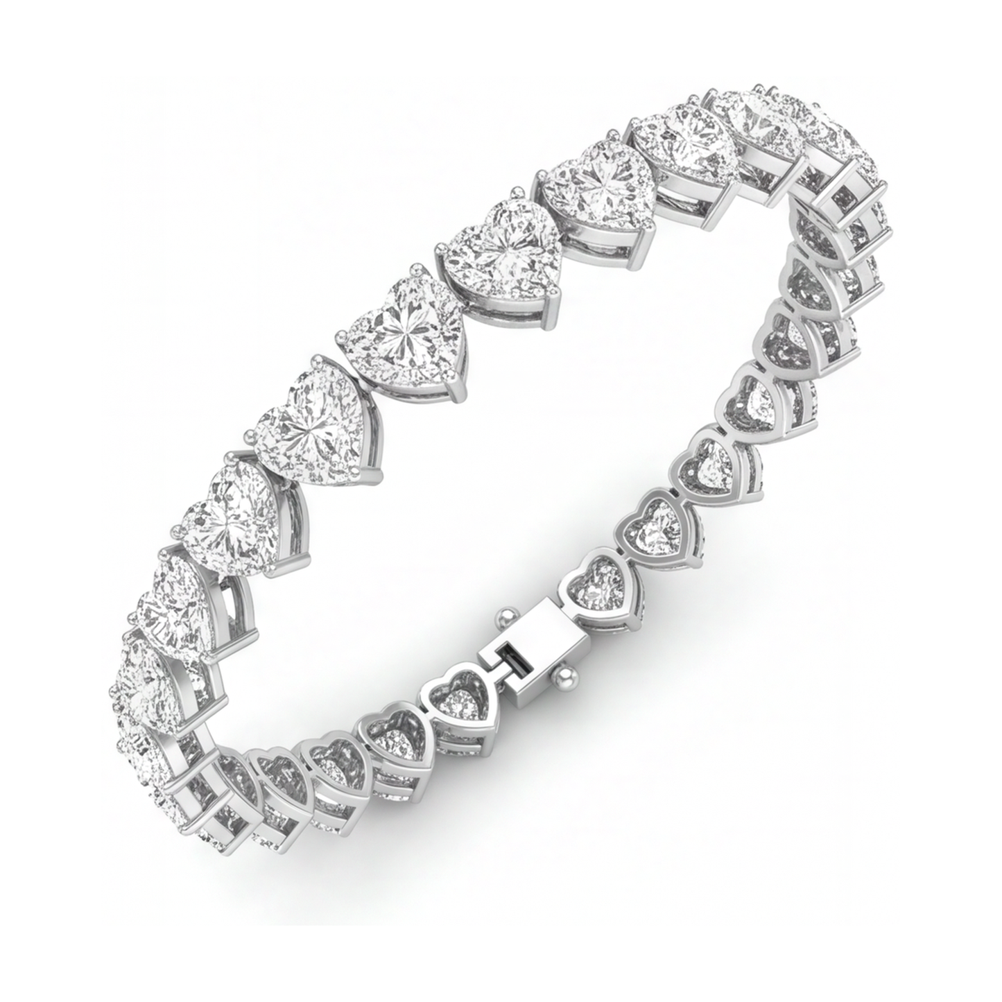 Bracciale Tennis con Diamanti a Cuore da 7 Carati da Laboratorio a Griffe in Oro Bianco 14K 7 Pollici
