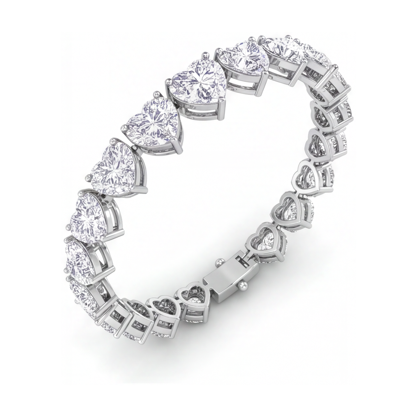 Bracciale Tennis con Diamanti a Cuore da Laboratorio da 9 Carati a Griffe in Oro Bianco 14K, 7 Pollici