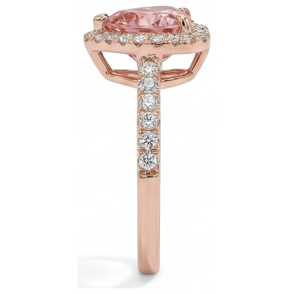 Anello con zaffiro Padparadscha da 2,3 carati con halo a cuore autentico in oro rosa 14K