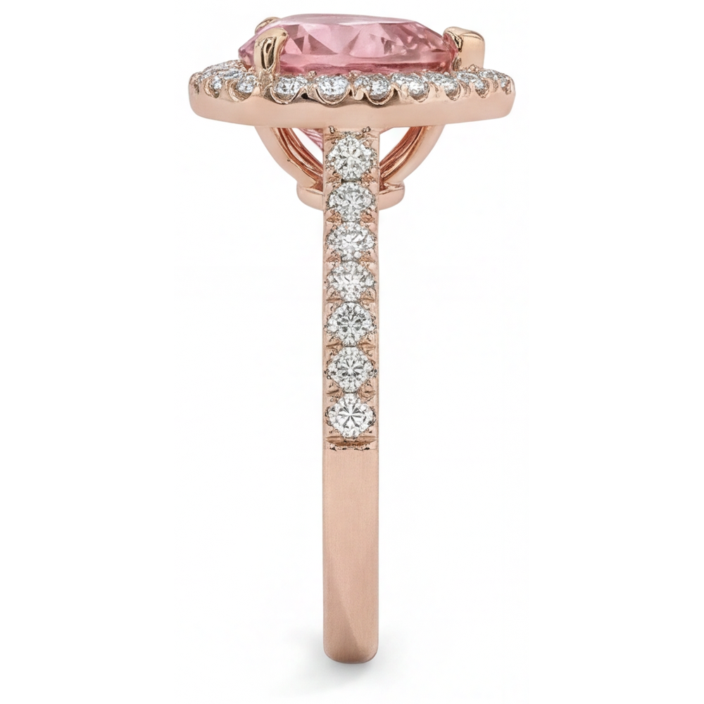 Anello Halo con Zaffiro Padparadscha Naturale a Cuore da 2,3 Carati in Oro Rosa 14K