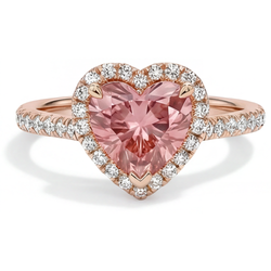 Anello con zaffiro Padparadscha da 2,3 carati con halo a cuore autentico in oro rosa 14K