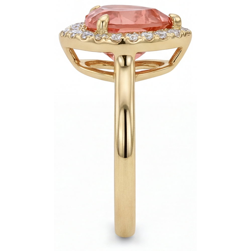 Anello di Fidanzamento con Zaffiro Padparadscha Autentico da 2,8 Carati Halo a Cuore in Oro Giallo 14K