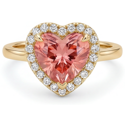 Anello di Fidanzamento con Zaffiro Padparadscha Autentico da 2,8 Carati Halo a Cuore in Oro Giallo 14K