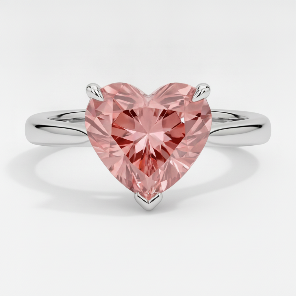 Anello di Fidanzamento Solitario con Zaffiro Padparadscha Pesca Autentico a Cuore da 2,5 Carati in Oro Bianco 14 Carati
