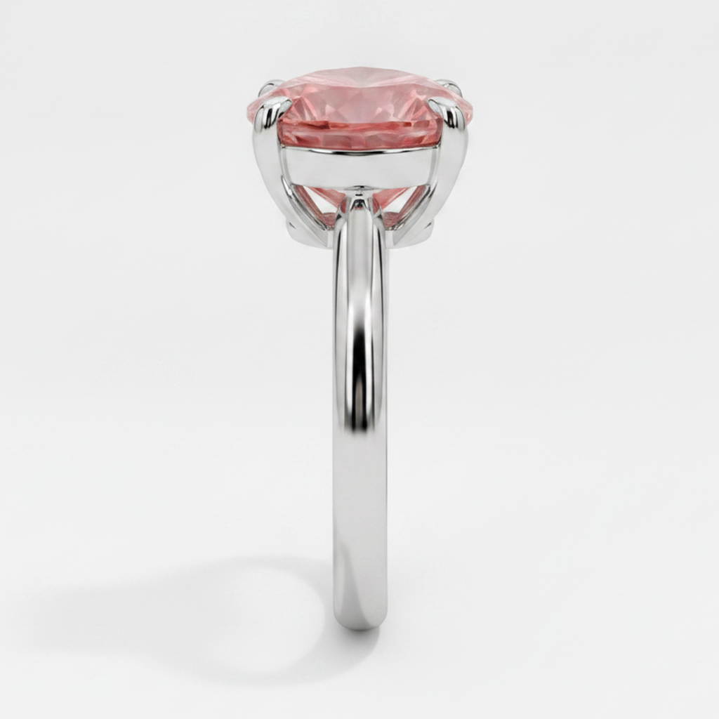 Anello di Fidanzamento Solitario con Zaffiro Padparadscha Pesca Autentico a Cuore da 2,5 Carati in Oro Bianco 14 Carati