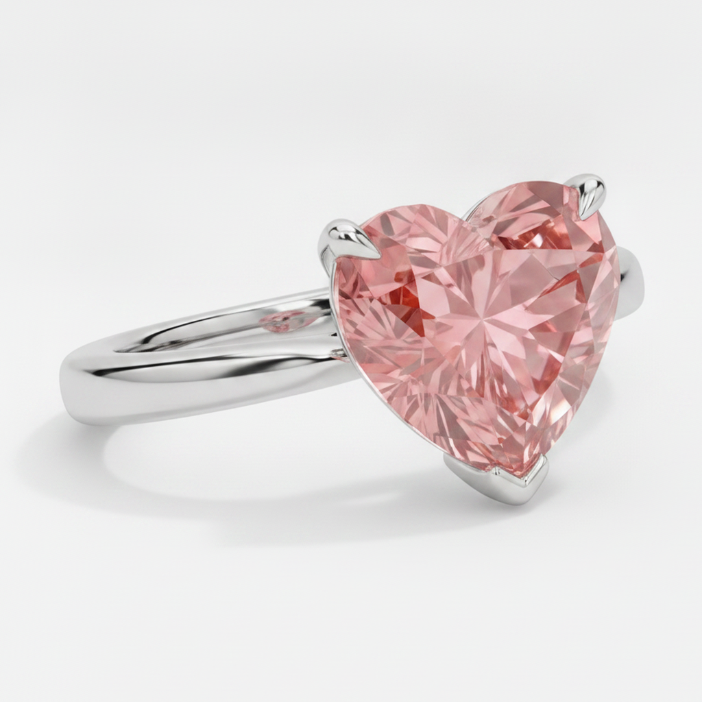 Anello di Fidanzamento Solitario con Zaffiro Padparadscha Pesca Autentico a Cuore da 2,5 Carati in Oro Bianco 14 Carati