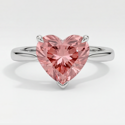 Anello di Fidanzamento Solitario con Zaffiro Padparadscha Pesca Autentico a Cuore da 2,5 Carati in Oro Bianco 14 Carati