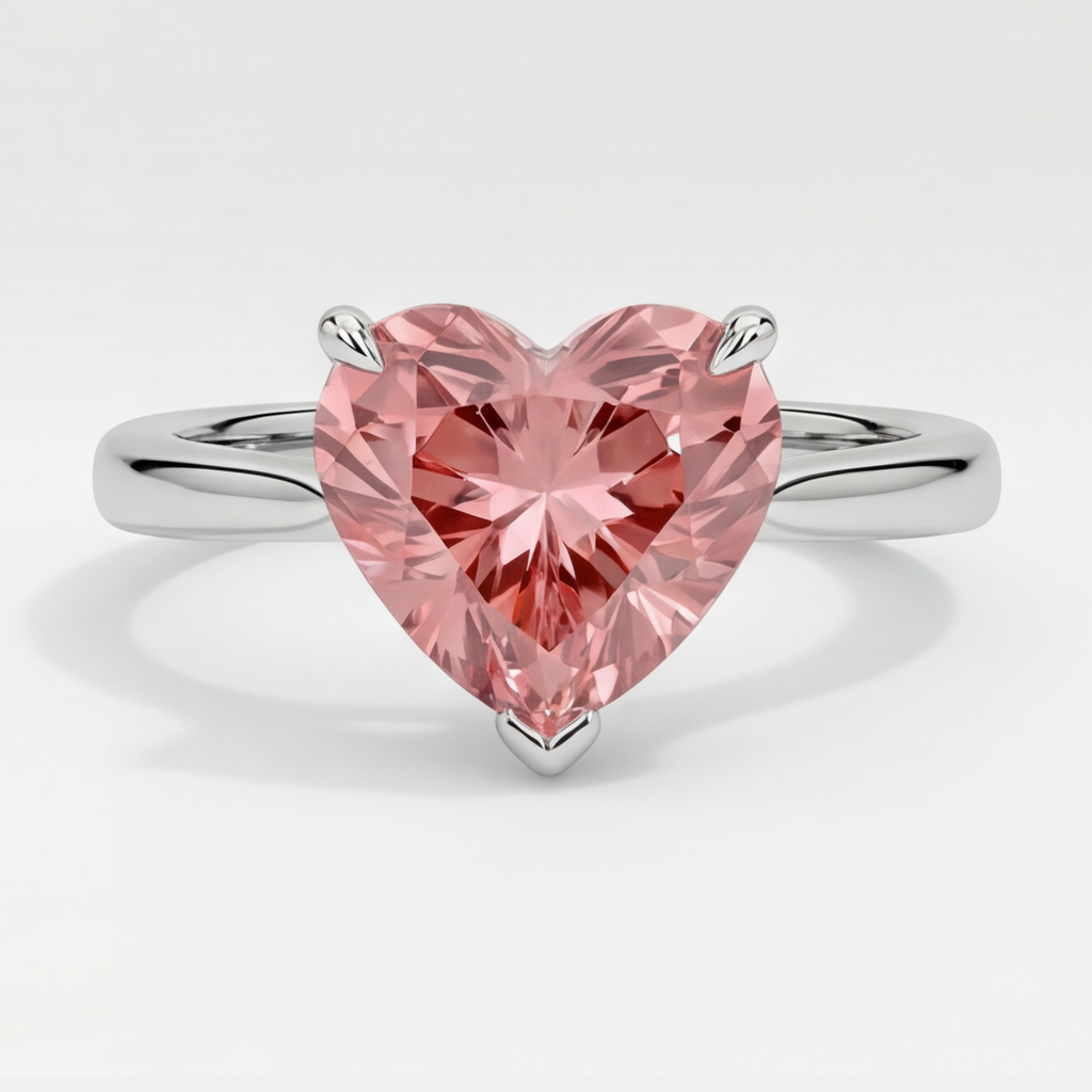 Anello di Fidanzamento Solitario con Zaffiro Padparadscha Pesca Autentico a Cuore da 2,5 Carati in Oro Bianco 14 Carati