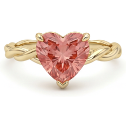 Anello Solitario Intrecciato con Zaffiro Padparadscha Naturale a Cuore Color Pesca da 1,5 Carati in Oro Giallo 14K