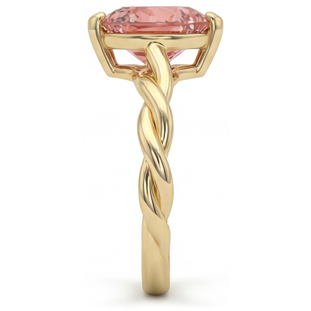 Anello Solitario Intrecciato con Zaffiro Padparadscha Naturale a Cuore Color Pesca da 1,5 Carati in Oro Giallo 14K
