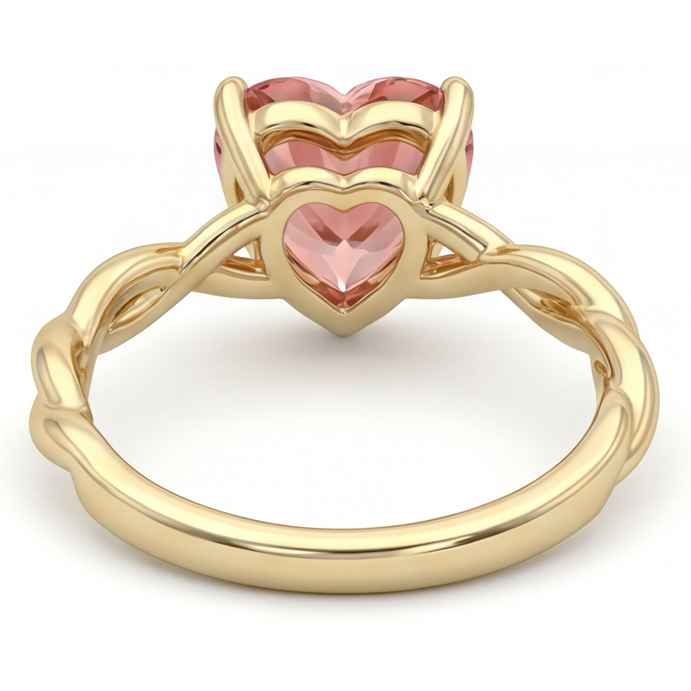 Anello Solitario Intrecciato con Zaffiro Padparadscha Naturale a Cuore Color Pesca da 1,5 Carati in Oro Giallo 14K