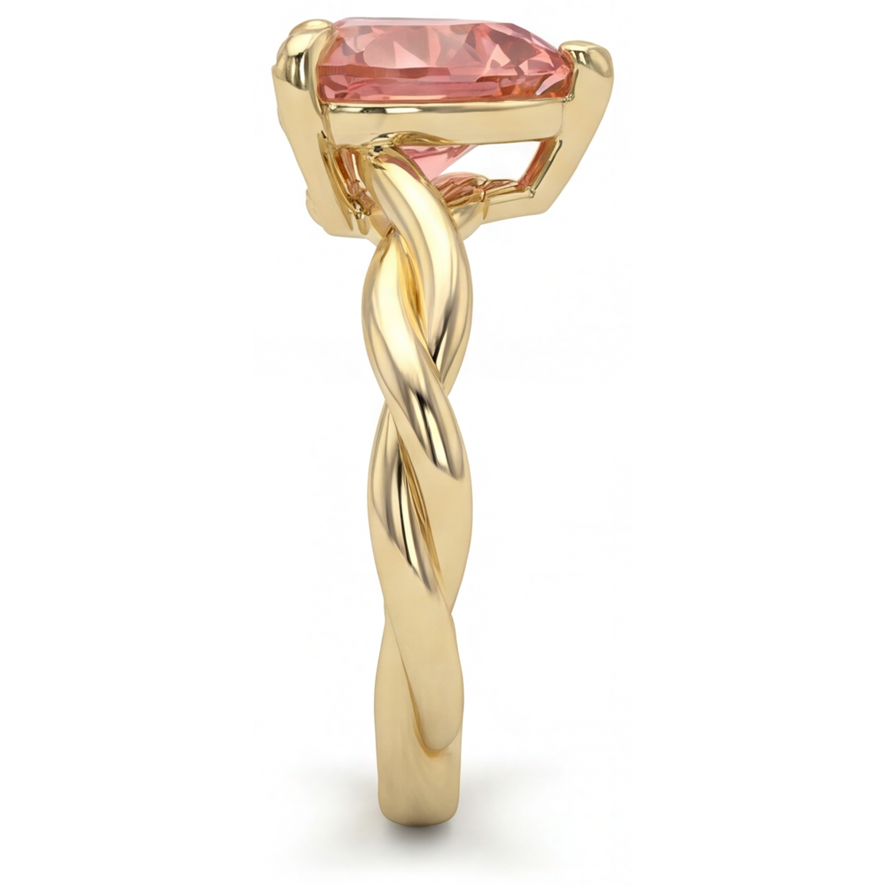 Anello di Fidanzamento Solitario a Spirale con Zaffiro Padparadscha Pesca Naturale a Cuore da 1,5 Carati in Oro Giallo 14K