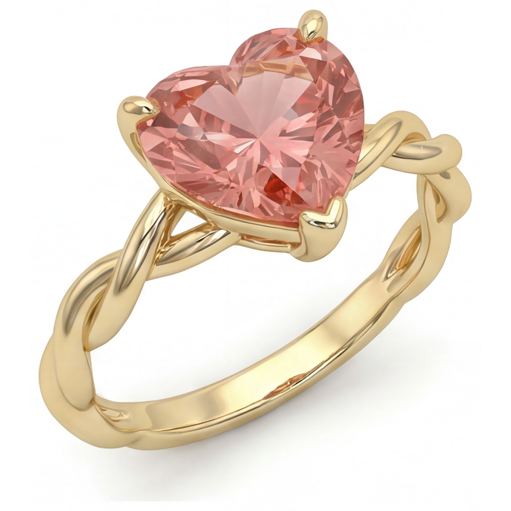 Anello di Fidanzamento Solitario a Spirale con Zaffiro Padparadscha Pesca Naturale a Cuore da 1,5 Carati in Oro Giallo 14K