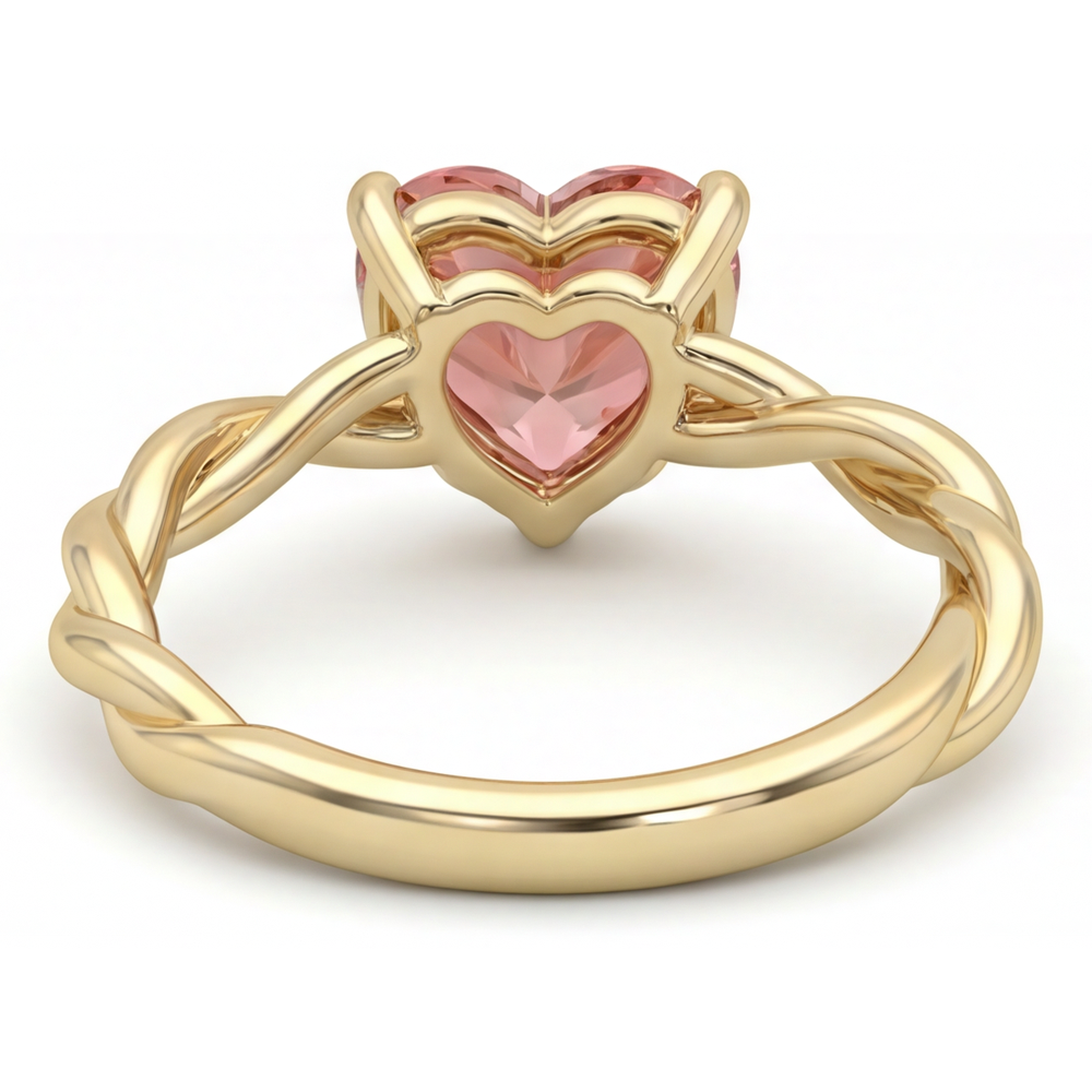 Anello di Fidanzamento Solitario a Spirale con Zaffiro Padparadscha Pesca Naturale a Cuore da 1,5 Carati in Oro Giallo 14K