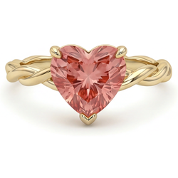 Anello di Fidanzamento Solitario a Spirale con Zaffiro Padparadscha Pesca Naturale a Cuore da 1,5 Carati in Oro Giallo 14K