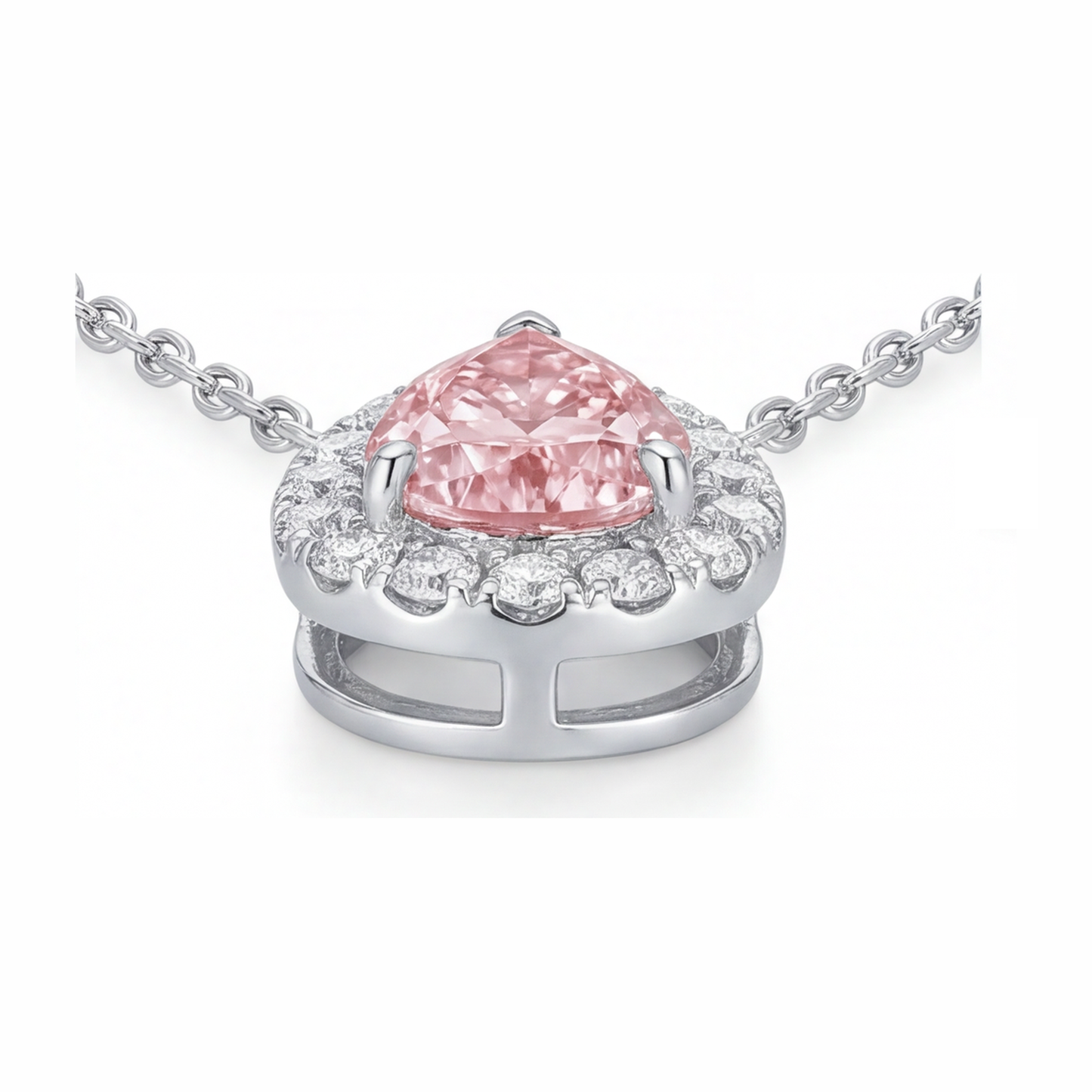 Collana con pendente Halo a goccia con diamante rosa da laboratorio da 2 carati in Oro Bianco 14K