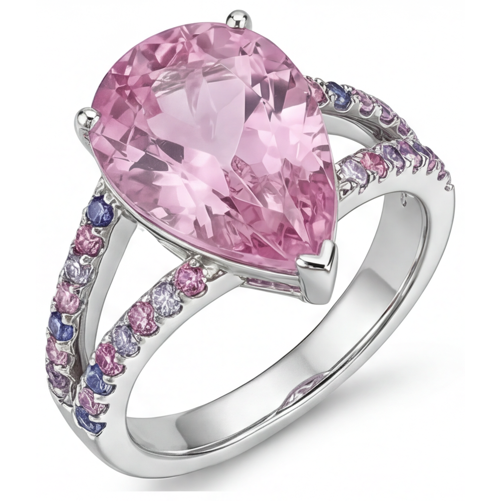 Kunzite Solitario con Pietre Laterali – vista frontale