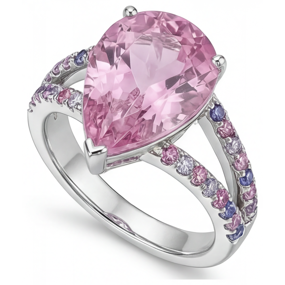 Goccia Kunzite anello in Oro 14 Carati Bianco – vista laterale