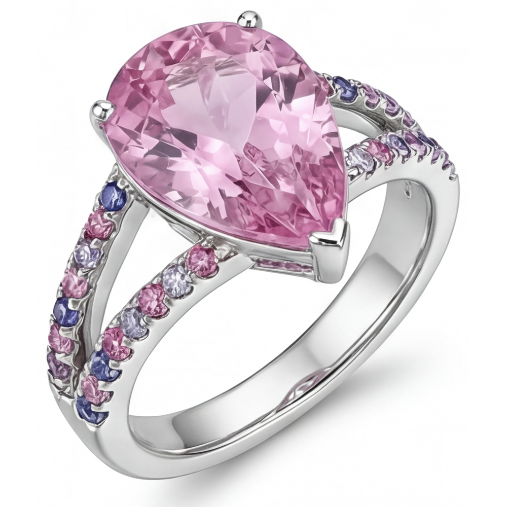 Goccia Kunzite anello in Oro 14 Carati Bianco – vista angolare