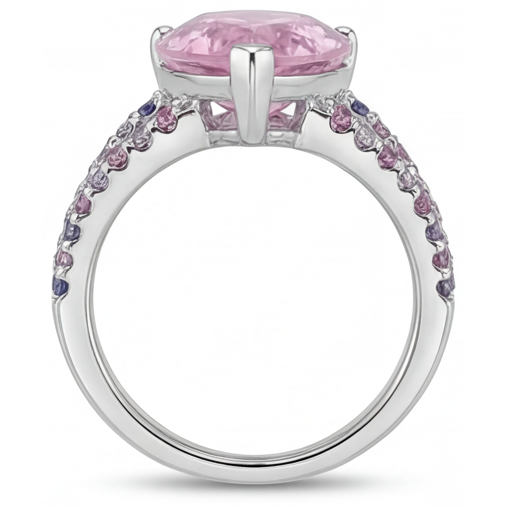 Kunzite Solitario con Pietre Laterali – vista profilo