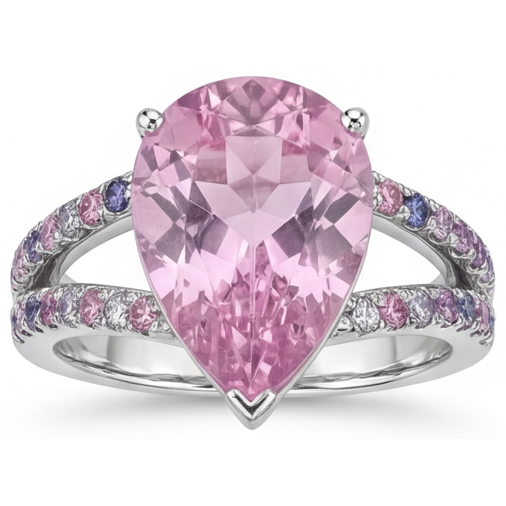 Kunzite Solitario con Pietre Laterali – vista dall'alto