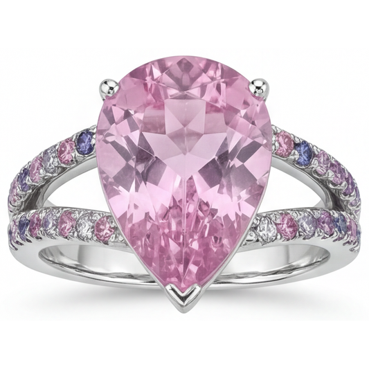 Kunzite Solitario con Pietre Laterali – vista dall'alto