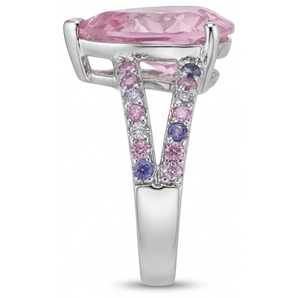 Kunzite Goccia Solitario con Pietre Laterali in Oro 14 Carati Bianco – vista dettaglio